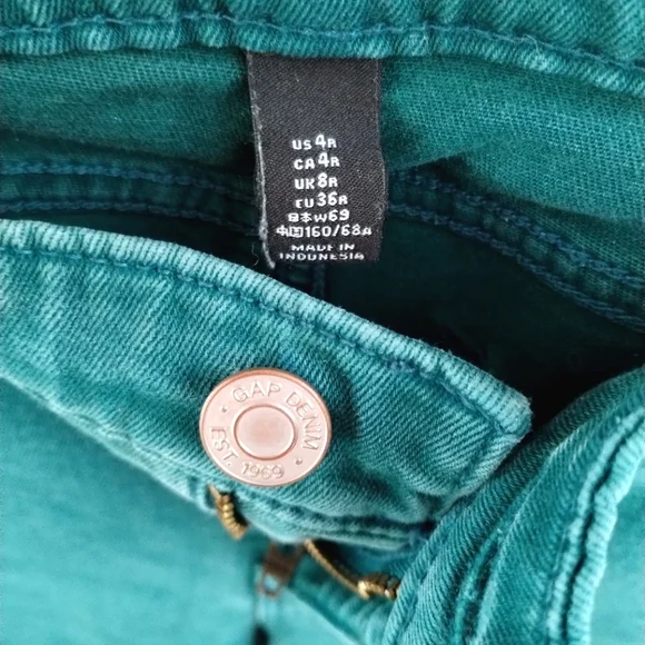 GAP 1969 Denim jegging in dark teal green, size 4, mid rise - Picture 2 of 4